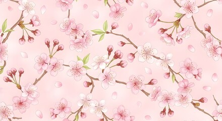 Delicate pink cherry blossoms seamless pattern background