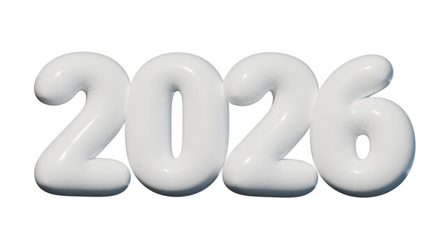 New Year holidays event background, white balloon 2026 numbers, 3d render