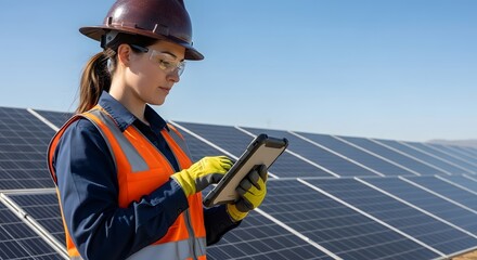 Renewable energy technician inspecting solar panels for sustainable power solutions