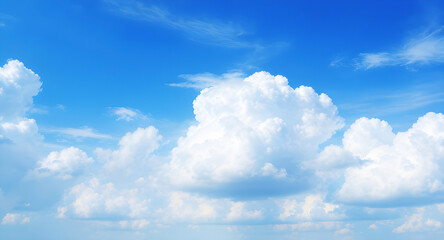 Fototapeta premium Bright Blue Sky with White Fluffy Clouds – Peaceful Nature Background