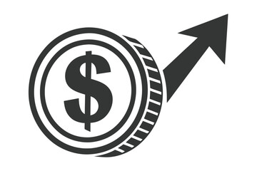 Upward Arrow and Dollar Coin Icon on White Background