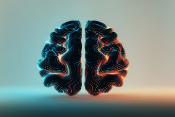 3D illustration of glowing brain with light lines