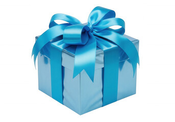 Fototapeta premium Blue ribbon tied gift box isolated on a transparent background