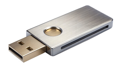 Silver usb drive isolated on transparent background, a portable storage device for data transfer and backup, showcasing modern technology and convenience