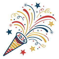 Party popper with 2026 year