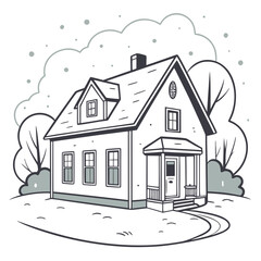 Fototapeta premium House with trees in winter