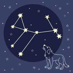 Illustration of the constellation canis major with dog on a dark blue background © Abu