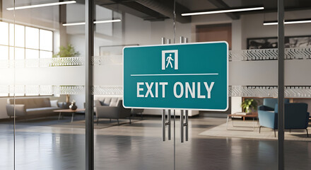 Interior View With Exit Sign, Modern Office Space, Glass Door With Professional Design