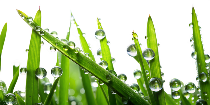 Closeup of fresh green grass with water droplets isolated on transparent background, highlighting natures beauty and purity in a macro perspective - Powered by Adobe