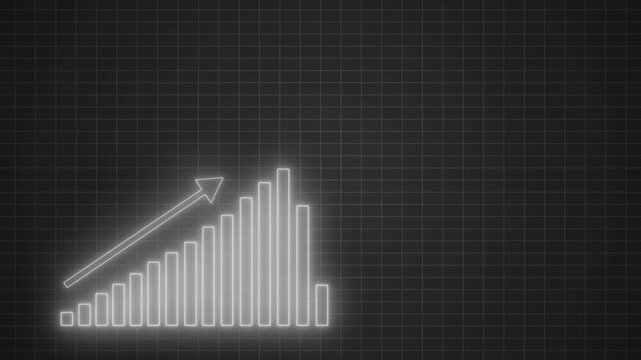 Neon Bar Chart Animation Representing Business Growth and Financial Performance, Neon Red Declining Bar Chart on Black Background