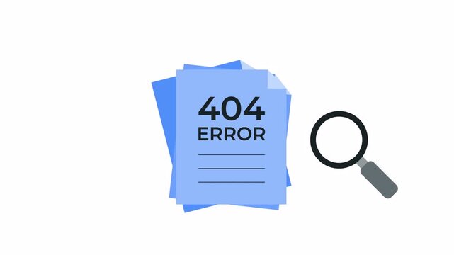 404 error missing webpage with magnifying glass and documents. Perfect for SEO, web design, and website maintenance visuals. 4k animation alpha channel
