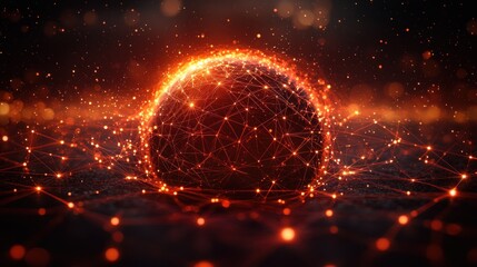 Obraz premium Fiery, network sphere in dark space