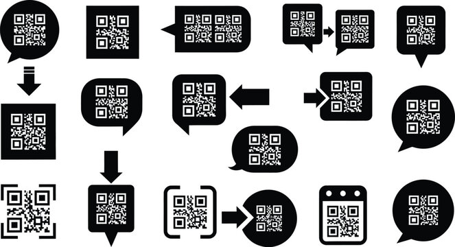 Qr code vector icons set for mobile app and web design elements