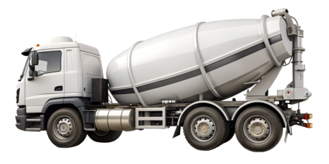 White concrete mixer truck isolated on transparent background is a specialized vehicle used to transport and mix concrete for construction projects