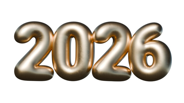 New Year holidays event background, gold balloon 2026 numbers, 3d render