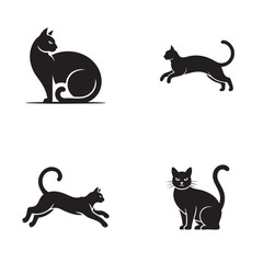 Black Cat Silhouettes Set Sitting Hunting and Pouncing Pet Icons