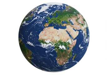 Fototapeta premium Earth globe showcasing continents and oceans against a white background.