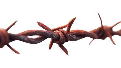 PNG of Close-up of rusted barbed wire, evoking a sense of confinement and resilience in nature.