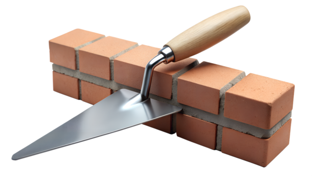Trowel laying bricks isolated on transparent background bricklaying is the trade of laying bricks to construct brickwork, such as walls, pavements