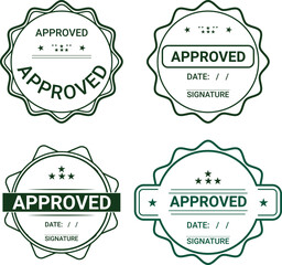 Approval Rubber Stamp Set with green signature and date 100% editable file	
