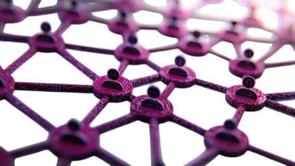 PNG of Abstract digital network connecting individuals in a vibrant purple hue, symbolizing communication and collaboration.