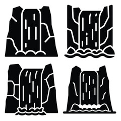 waterfall silhouette vector icon bundle