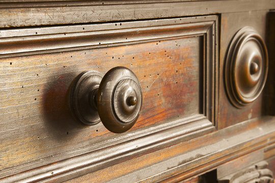 OLD WOODEN FURNITURE WITH SMALL HOLES DAMAGED BY WOODWORMS - Old Tuscany furniture - Italy, 19th century