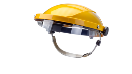 Yellow construction helmet isolated on transparent background, providing essential head protection for workers in various industrial and building environments
