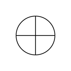 Simple outline icon of a circle divided into four equal quadrants by a cross, symbolizing coordinates, target, focus, abstract geometry, and a minimalist chart element in a vector design.