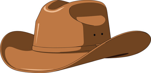 Brown cowboy hat vector illustration, traditional Western headwear with wide brim and high crown for rodeo, ranch, or country lifestyle themes
