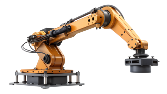 Industrial robot arm isolated on transparent background it is a programmable machine used in manufacturing and other industries for automated tasks