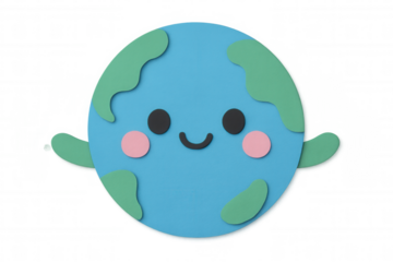 Paper craft happy earth character smiling, illustrating environmental care, sustainability, and healthy planet concepts