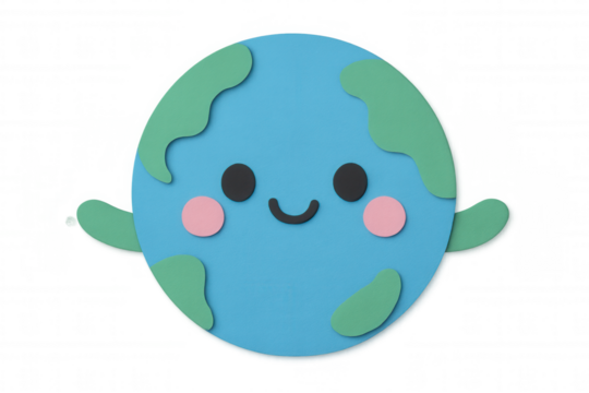 Paper craft happy earth character smiling, illustrating environmental care, sustainability, and healthy planet concepts