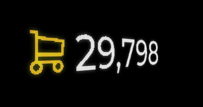 Animated design of number counting up to one million with shopping cart icon with digital design on black and glow background
