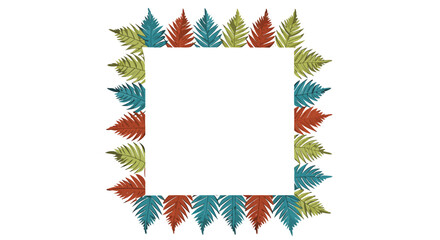 Obraz premium Colorful botanical frame design with ferns, perfect for invitations, announcements, and branding