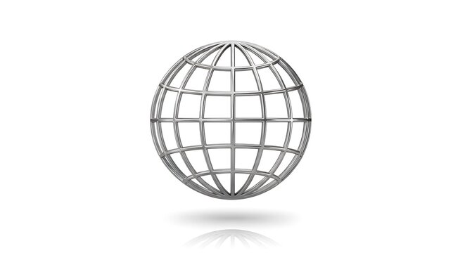 Sleek silver globe icon for global business, international connections, and modern technology design projects