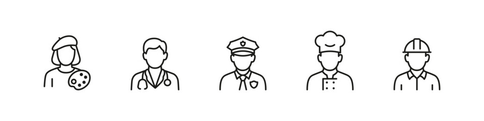Profession avatars in outline style. Character vector illustrations