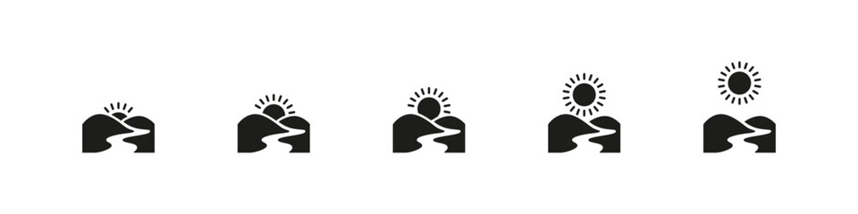 Sunrise graphics in filled style. Morning vector elements