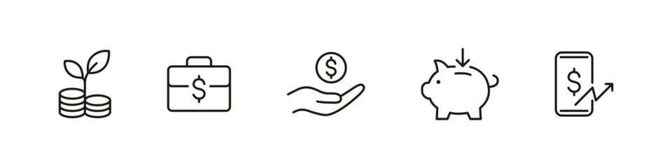 Financial portfolio rise in outline style. Business growth vector collection.