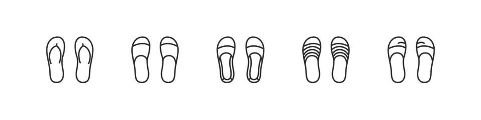 Slippers footwear in outline style. Minimal shoes vector design