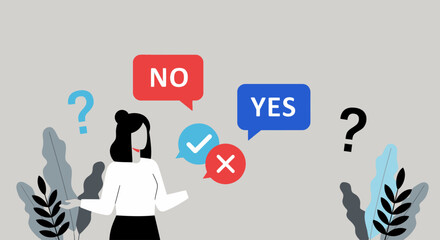 Decision making process choosing between yes and no with checkmarks and crosses