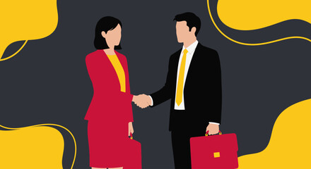 Professional handshake between a businesswoman and a businessman, symbolizing partnership and agreement