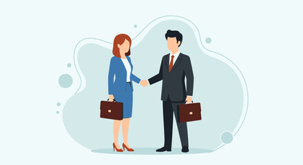 Business handshake between two professionals in suits, signifying partnership and agreement, with briefcases suggesting a successful deal