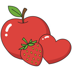  Red heart apple and strawberry