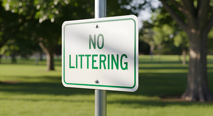 No Littering Sign In A Park, Clean Environment Promoting Environmental Awareness