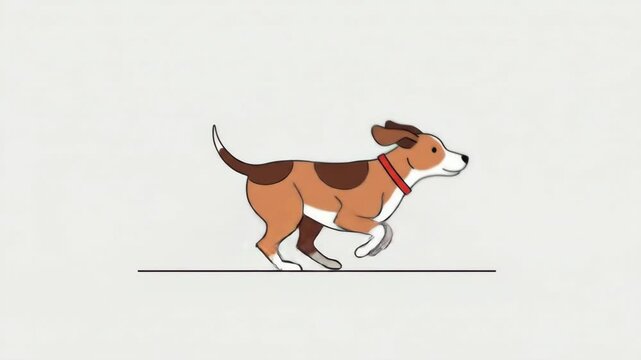Animated dog running across the screen in a cartoon style.