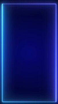 blue neon square frame vertical background, shining effects, glowing border, visual copy space templates rectangle glows, creating a modern and abstract design.