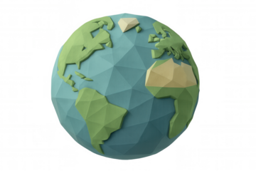 Earth planet low poly model showing global network and connection concept on transparent background