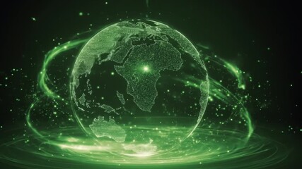 Digital globe concept animated earth sphere with glowing green energy - Powered by Adobe
