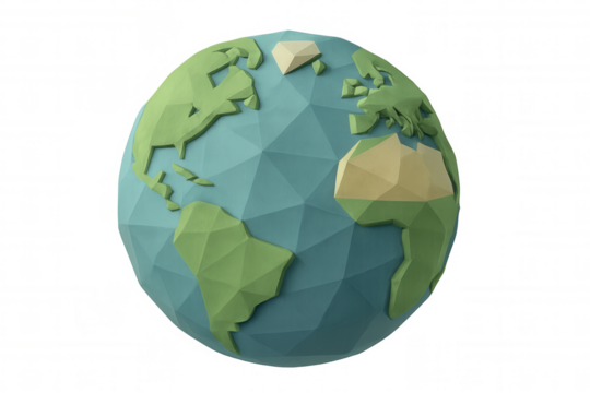 Earth planet low poly model showing global network and connection concept on transparent background